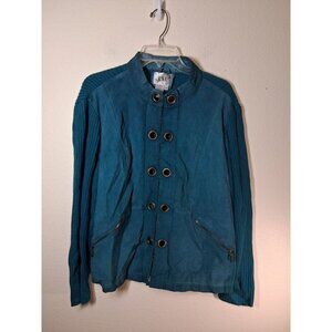 VTG Live a Little Leather Suede Jacket Y2K Granny 90s Teal Blue Women's Size 1X